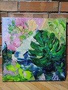 Obraz na płótnie akryl liść sztuka nowoczesna 40x40 cm