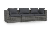 vidaXL 3-osobowa sofa z poduszkami, szara, polirattan