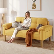 Sofa Dwuosobowa 145 cm żółta - Miękka Tkanina & Stabilna Konstrukcja