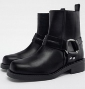 ZARA botki skórzane w stylu motocyklowym, kolor czarny, r. 39