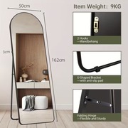 Lustro stojące podłogowe 162x50cm - rama metalowa czarna łuk