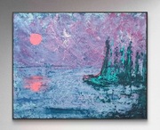 "Dans le Port" oryg., autorski, sygnowany obraz akrylowy z certyfikatem 