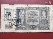 20 ZŁOTYCH NIEMIECKA POLSKA OKUPACJA Ręcznie stemplowany III Rzesza 
