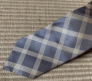 Marks & Spencer  Krawat jedwabny  krata niebieski kremowy szeroki - Vintage