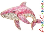Broszka Wieloryb Różowa Cyrkonie Złota Przypinka Pin Kryształki Prezent