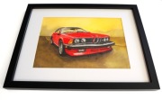 Ręcznie malowany obraz – BMW E24 M6 | 21x30 cm | Rama z plexi oprawiony