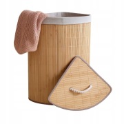 KOSZ BAMBUSOWY NA PRANIE BIELIZNĘ Z POKRYWĄ NAROŻNY POJEMNIK DUŻY 60L DUŻY