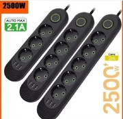 PRZEDŁUŻACZ LISTWA ZASILAJĄCA Z WYŁĄCZNIKIEM 5 GNIAZD 230V + 3 GNIAZDA USB