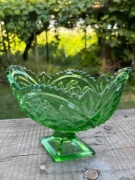 Żardiniera, owocarka ART DECO szkło prasowane szmaragdowe wczesny PRL