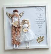 Anioł stróż z dzieckiem w ramce, podziękowania dla chrzestnych, komunia