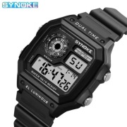 Zegarek SYNOKE Elektroniczny Sportowy Dual Time RGB LED WR30 Nowy Czarny