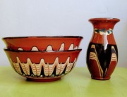 Zestaw miski wazon vintage PRL Bułgaria rękodzieło ceramika Cepelia 