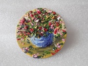 BUKIET KWIATÓW obrazek olejny 9x9cm miniatura płótno magnes unikat