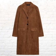 Brązowy płaszcz wiosenny eko zamsz Zara