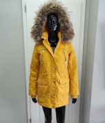 Kurtka żółta Clockhouse S przejściowa długa asymetryczna odpinane futerko