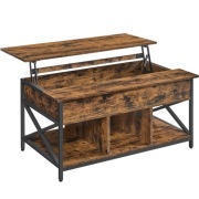 Rustykalny stolik kawowy z podnoszonym blatem i schowkiem