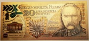 Polska , Banknot pozłacany fantazyjny, 20 zł.,Piłsudski 1918 ,2018
