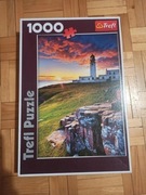 Puzzle 1000 krajobraz, zachód słońca, zamek, latarnia