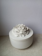 słoik pojemnik do wyrobu świec gipsowy biały z ozdobną pokrywką 200 ml