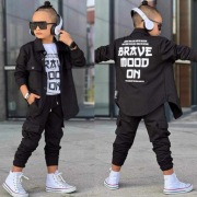 Komplet 3 częściowy czarny zestaw bluzka + koszula + spodnie r. 104 