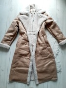 Piękny długi beżowy kożuszek ciepły miś futerko 36 S