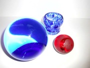 Przyciski Do Papieru Szkło Kobaltowe i Rubinowe+świecznik Murano