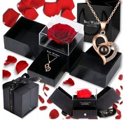 NASZYJNIK W PIĘKNEJ SZAKTUŁCE Z WIECZNĄ RÓŻĄ