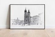 Kościół Mariacki, Rynek Kraków - rysunek, grafika