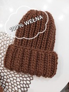 Czapka zimowa handmade rękodzieło wełna brąz toffi