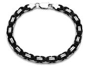 Bransoletka stalowa gruby męski splot z czarnymi dodatkami