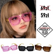 Okulary przeciwsłoneczne łańcuchy HIT 2026 !! różowe czarne panterka