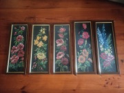 Zestaw 5 ręcznie wyszywanych obrazów - piękne hafty kwiatowe