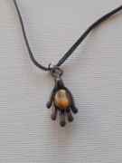 Naszyjnik z kamieniem naturalnym ręka Fatimy vintage boho choker skórzany 