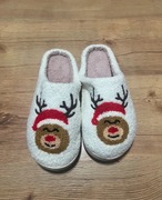 nowe nieużywane świąteczne kapcie jasne z reniferami rozmiar 41