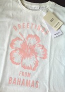 Mango T-shirt | biała koszulka | Greetings from Bahamas | nowa | 7 8 lat