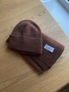 Szal i czapka brąz brązowy czekolada Cashmere 50% kaszmir 50% wełna