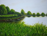 PEJZAŻ RĘCZNIE MALOWANY AKRYLOWY "NAD ZIELONYMI MOKRADŁAMI" - 24x30cm