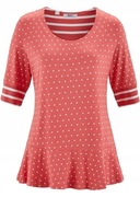 B.P.C Koralowa bluzka w groszki, t-shirt z baskinką 38/40