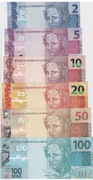 Brazylia Set 6 Pcs 2 5 10 20 50 100 Reais 2010-2023 P.252--P.257 UNC