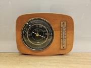 Stara drewniana stacja pogodowa barometr termometr  Fisher Made in GDR  