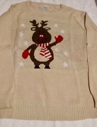 Nowy sweter świąteczny z reniferem bonprix beżowy S 36