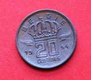 20  Centymów   1954  r -    Belgia   Belgie  Górnik   Stan !!!