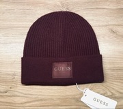 Guess - burgundowa czapka z wełny i kaszmiru