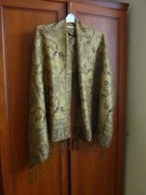 PASHMINA SILK Szal Frędzle Wzór kwiatowy orient brąz złoto vintage