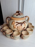 Zestaw ceramiczny do wina  ponczu  nalewek – styl vintage, lata 70–80