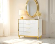 Komoda biała szklana, złote lustro, Ludwik 
