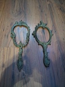 Zestaw 2 starych ramek mosiężnych lusterek plus gratis drewniana ramka