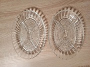 Talerzyk, półmisek szklany dzielony na cztery części do przekąsek. 2 sztuki