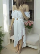 NOWA Biała sukienka damska hiszpanka asymetryczna długa falbanki