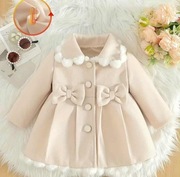 Płaszczyk beżowy z kokardkami dla dziewczynki. 2 - 3 lata